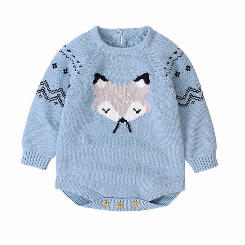 Herfst Winter Baby Truien Cartoon Fox Lange Mouwen 100% Katoen Pasgeboren Jongen Meisjes Bodysuit Overalls 0-18M Baby baby Trui: Sky Blue / 90(12-18M)