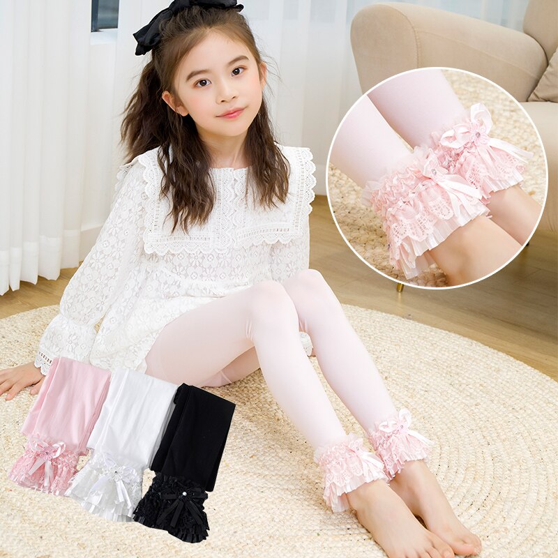 La primavera e l&#39; estate multi-strato di pizzo tre-dimensionale nastro piccolo fiore del merletto ritagliata pantaloni delle ragazze di velluto sottile leggings