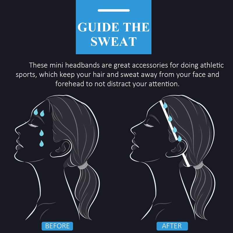 8 pcs strong non-slip elastic sports headbands, hair headbands, exercise hair and sweatbands for women and men (black, grey)