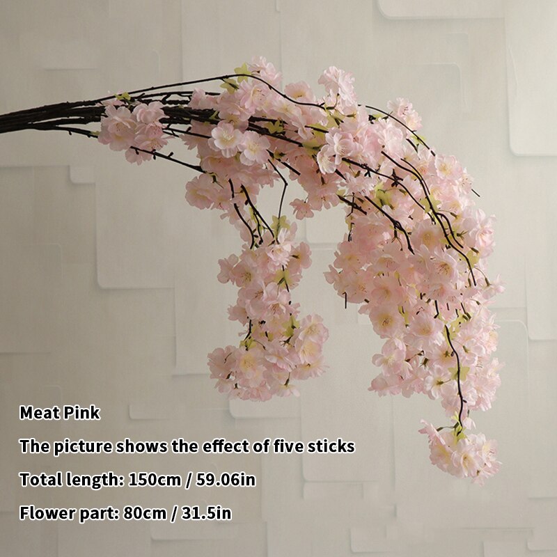 Artificial Cherry Blossom Pink White Cherry Tree Silk Flower Spring Cherry DIY Bonsai Arch Wedding Props Home Decoration: SKY BLUE