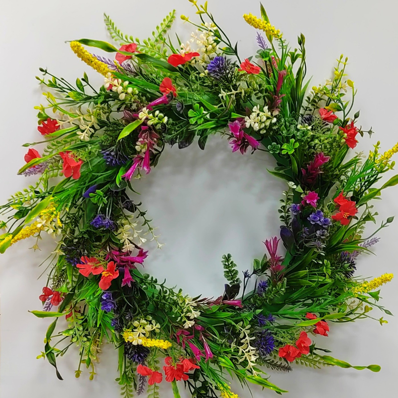 45cm Spring Summer Artificial Wildflower Door Wreath Colorful Multipurpose Decorative Garland for Front Door Home Decor