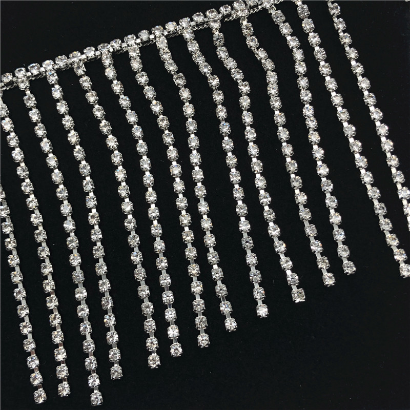 Adornos de diamantes de imitación de cadena de cristal plateado para ropa, adornos de costura para vestidos de novia, decoración de de boda, 8cm x 1 yardas
