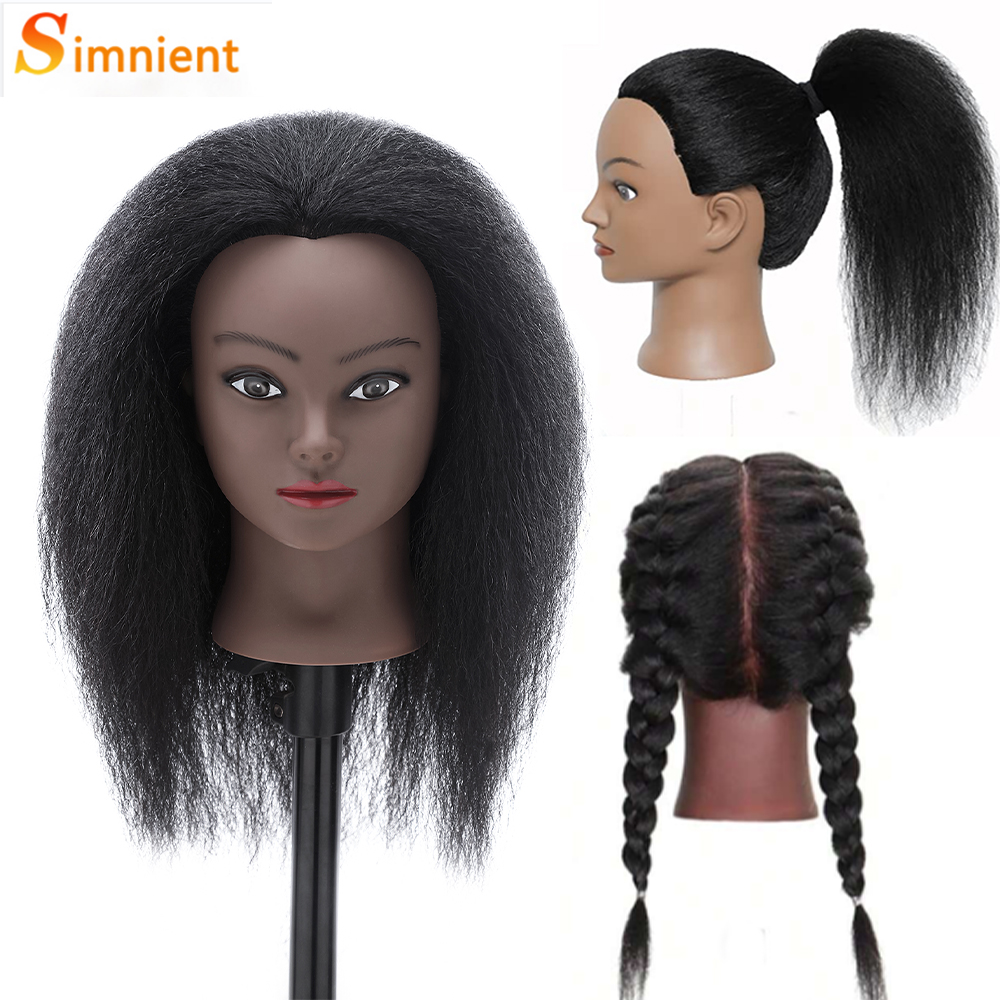 African Mannequin Head Real Hair Hairdresser Training Head With Tripod Manikin Cosmetology Doll Head For Braiding Styling