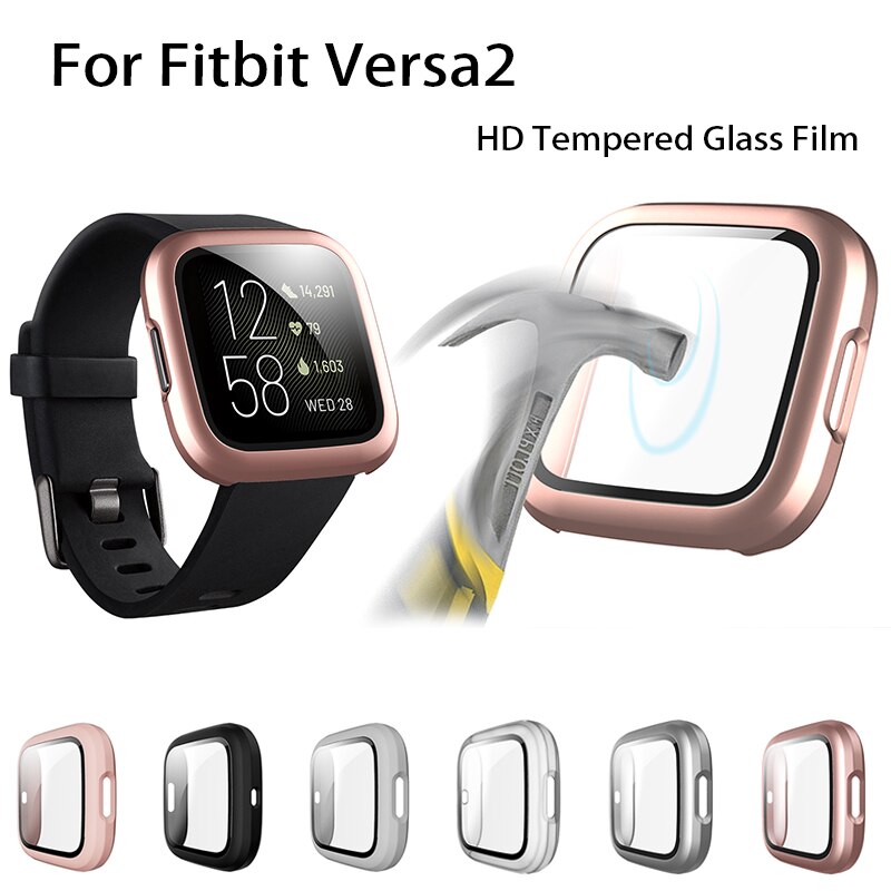 Gehard glasfolie, volledig beschermende pc-hoes voor fitbit versa 2- band, waterdichte horlogebehuizing, schermbeschermer voor fitbit