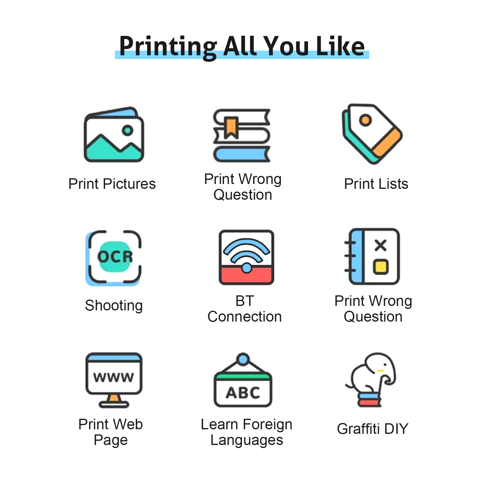 C15 Pocket Thermal Printer Portable Mini Wireless BT Connect 200dpi Photo Label Memo Wrong Question Printing with 1 Roll Paper