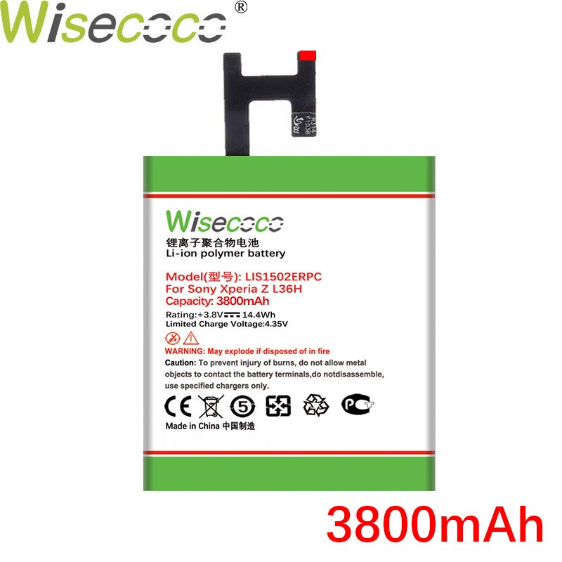 Wisecoco 3800mAh Li-ion Battery for Sony Xperia Z LT36h - Compatible Replacement Phone Battery
