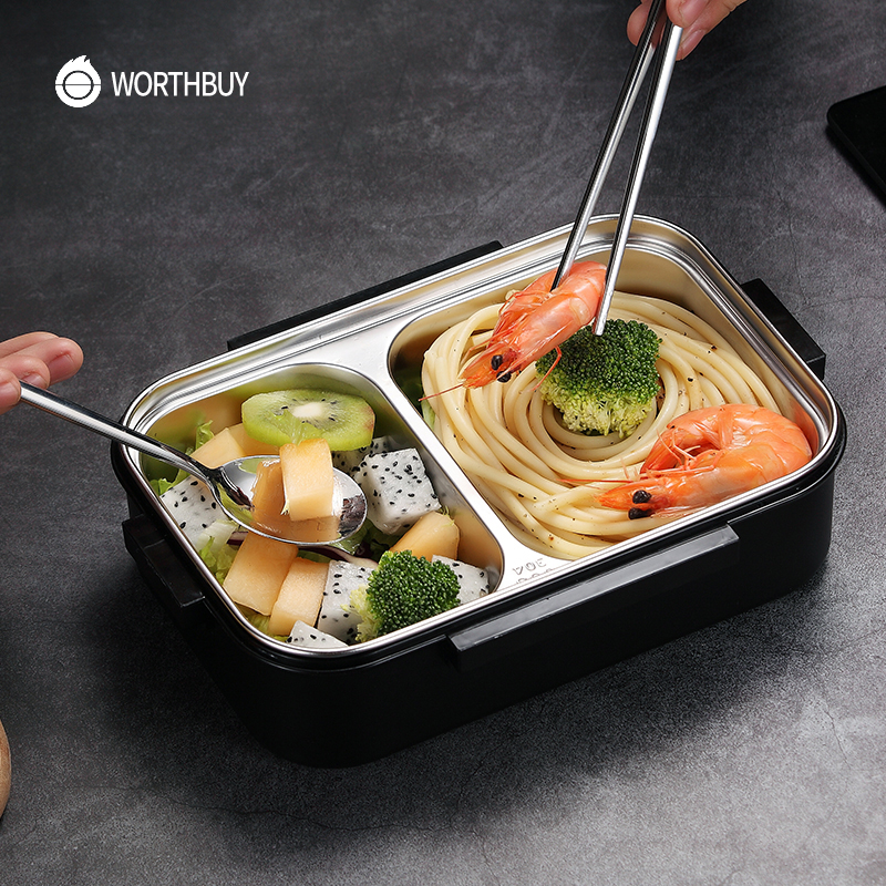 WORTHBUY fiambrera japonesa para niños con compartimentos, caja Bento de acero inoxidable 304 para niños, caja contenedora de alimentos con vajilla