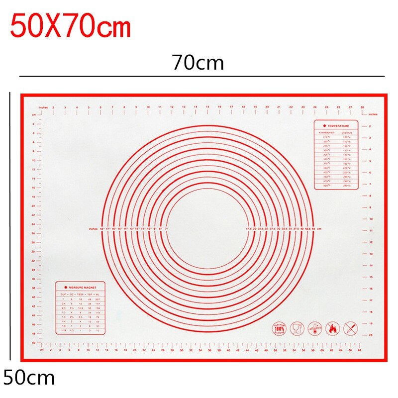 Silicone Baking Mat Scale Rolling Dough Pad Kneading Dough Mat Non Stick Pastry Oven Liner Bakeware 60*40/40*30cm: 50x70cm red