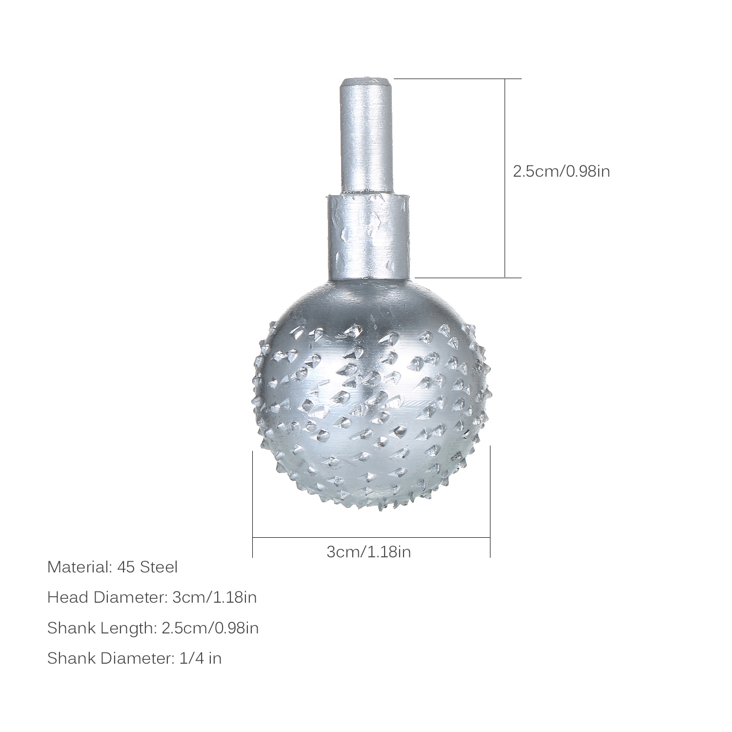 Woodworking Sphere Rotary Burr 1/4 inch Shank Carbide File Tungsten Steel Wood Carving Grinding Head Milling Cutter 3cm Head