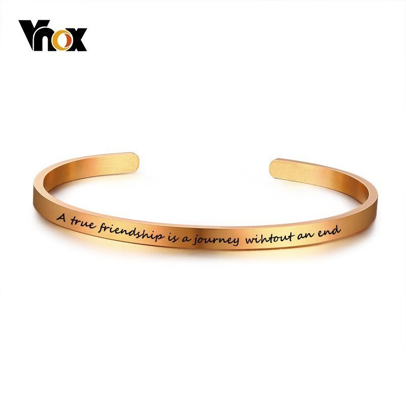 Vnox EEN Ware Vriendschap is een Reis Zonder een einde. Premium Rvs Vrouwen Mannen Manchet Bangle Armband Elegante Vrouwelijke: Rose Gold Color