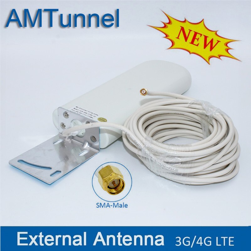 Gsm-antenneforsterker 3g 4g lte-antenne 20 dbi 3g ekstern antenne med 10m kabler 698 2700 mhz til 2g 3g 4g celluar signal repeater: Sma hann 10m