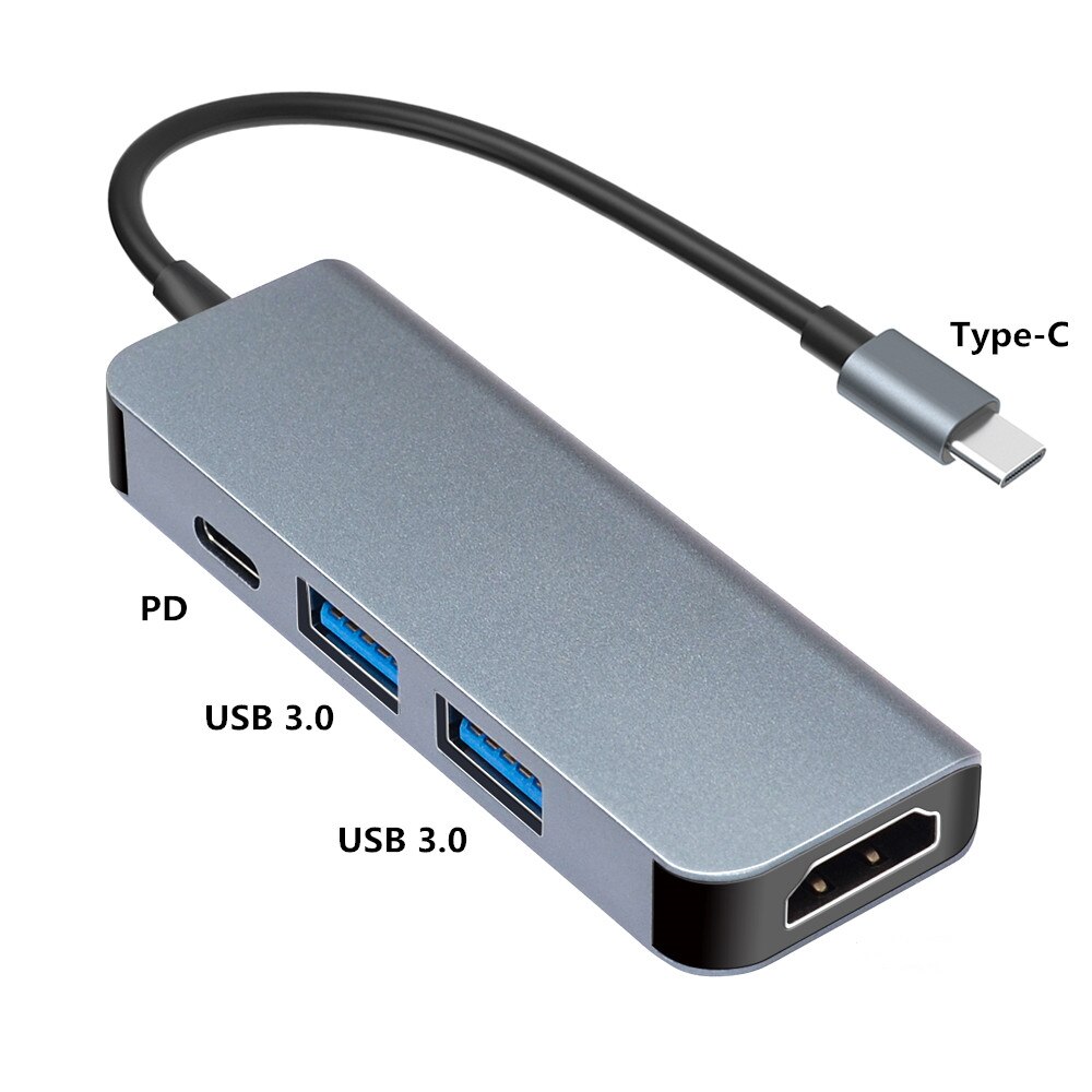 Thunderbolt Thunderbolt 3 4 In1 USB-C Om Hdmicompatible Adapter 2x USB3.0 Type-C Pd Hub Voor Huawei P20 Pro samsung Dex Galaxy S9: 4 in 1 gray