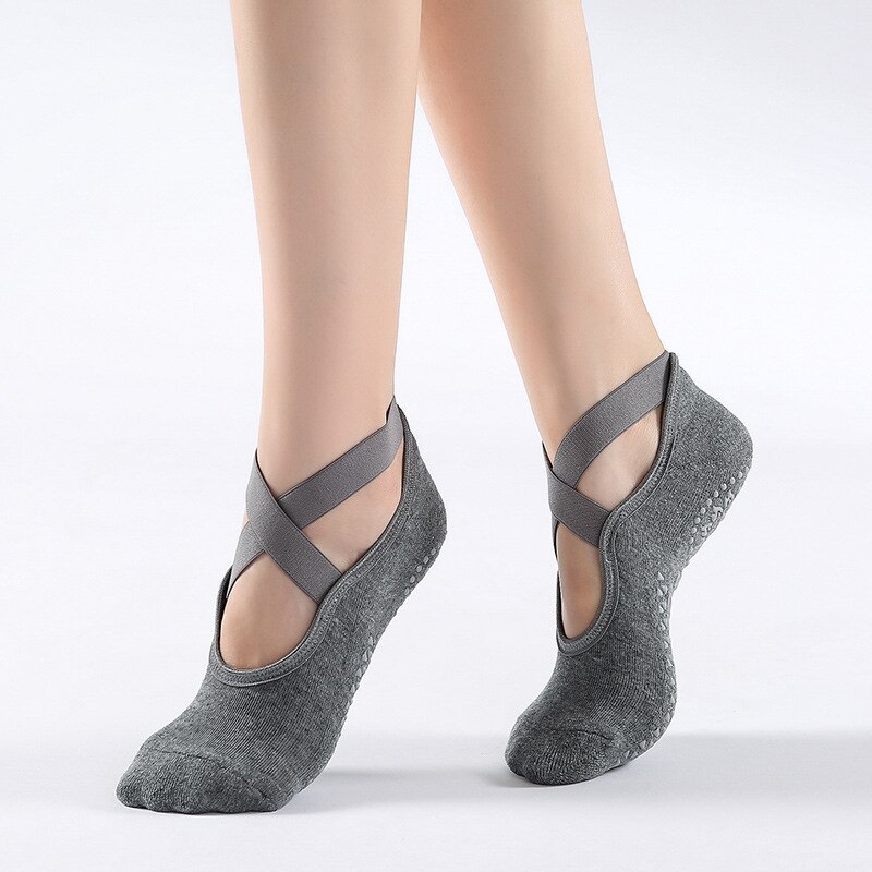 1Pair Yoga Socks for Women Non-Slip Grips Straps Bandage Cotton Sock Ideal for Pilates Pure Barre Ballet Dance Barefoot Workout: Orange
