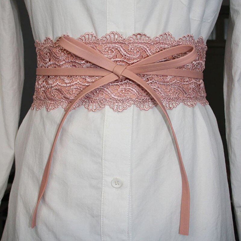 Boho Style large Corset dentelle ceinture femme ceinture élastique ceintures pour femmes robe de mariée ceinture: pink