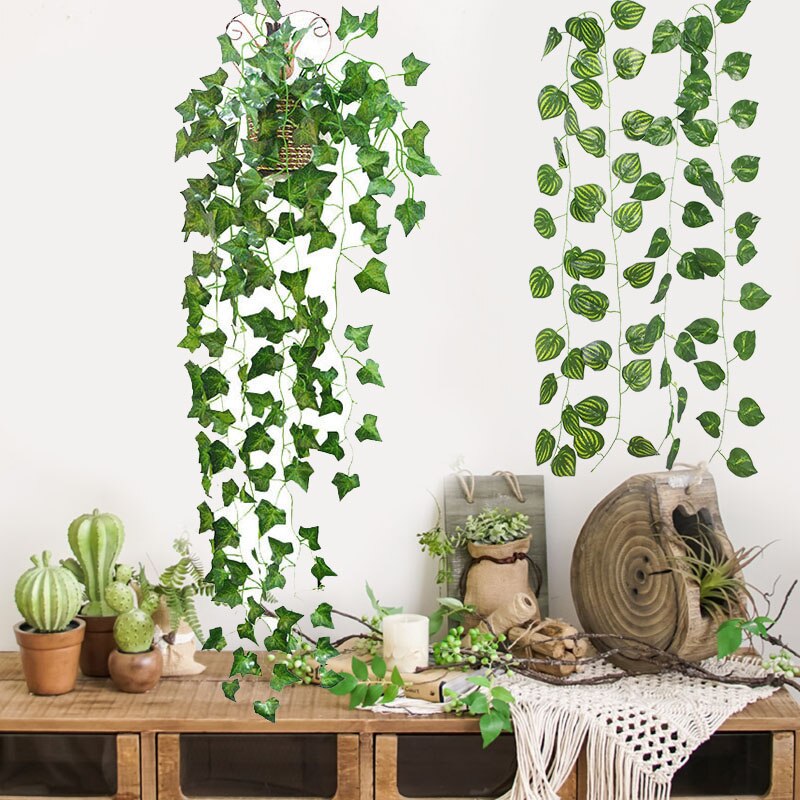 1/2/3/5pcs 2.3m Artificial Ivy Leaf Plants Vine Green Leaves Ivy Wedding Party Home Bedroom Flowers Rattan Wall Hanging Garlands