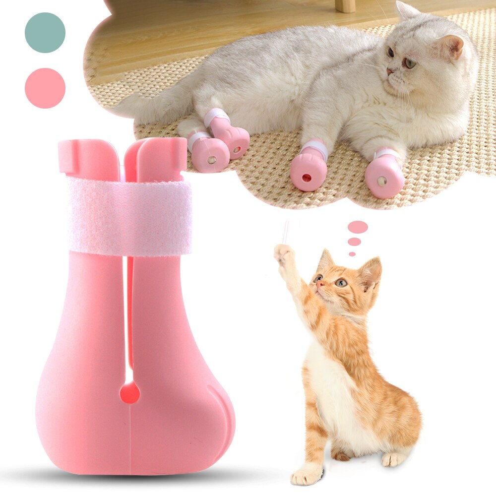 Chaussures anti-rayures en Silicone pour chat, bottes réglables pour animaux de compagnie, bain, lavage des griffes, couverture de patte, protecteur, fournitures de toilettage, 4 pièces