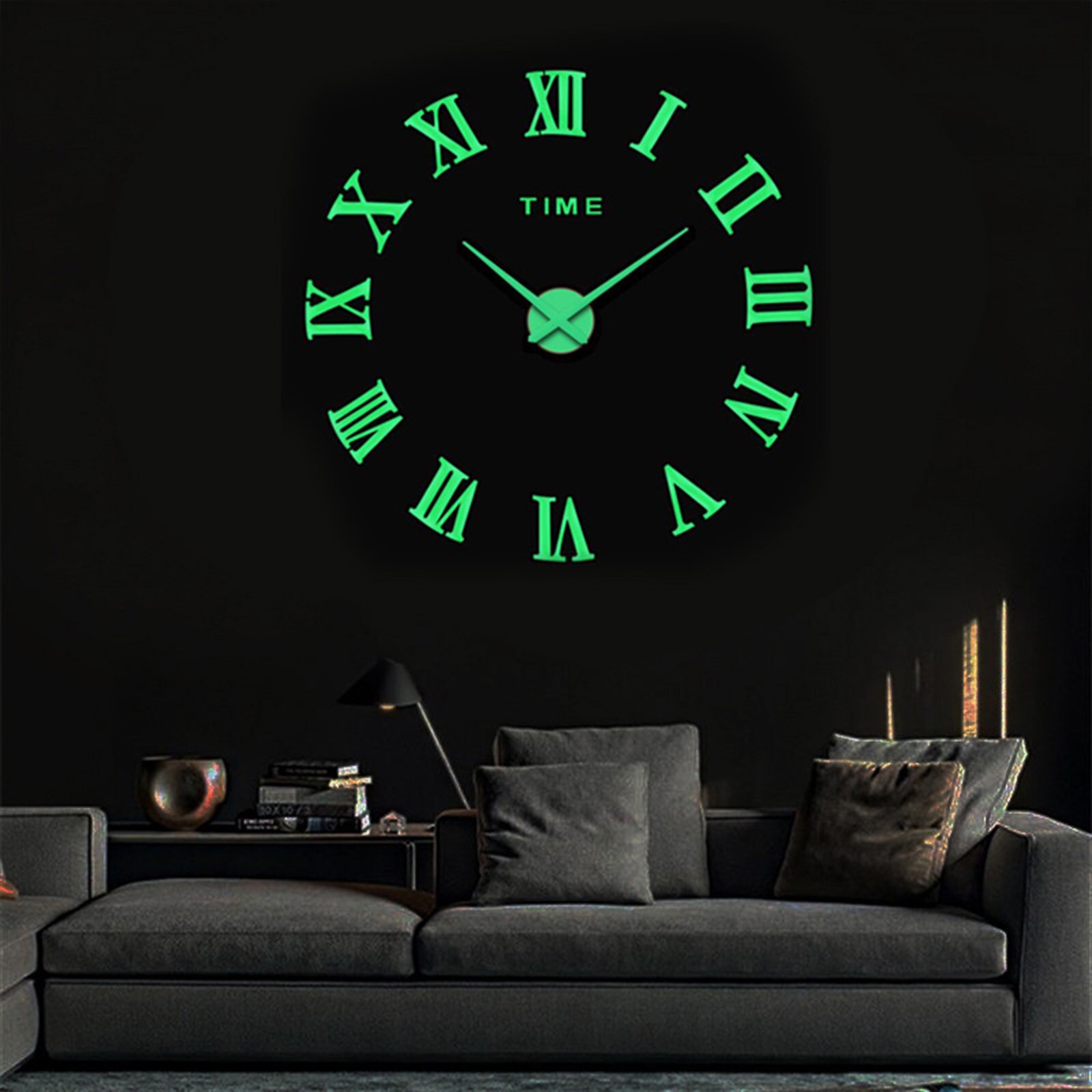 Luminous 3D Wall Clock Large Acrylic DIY Wall Sticker for Living Room Decoration Quartz Large Wall Clock: D