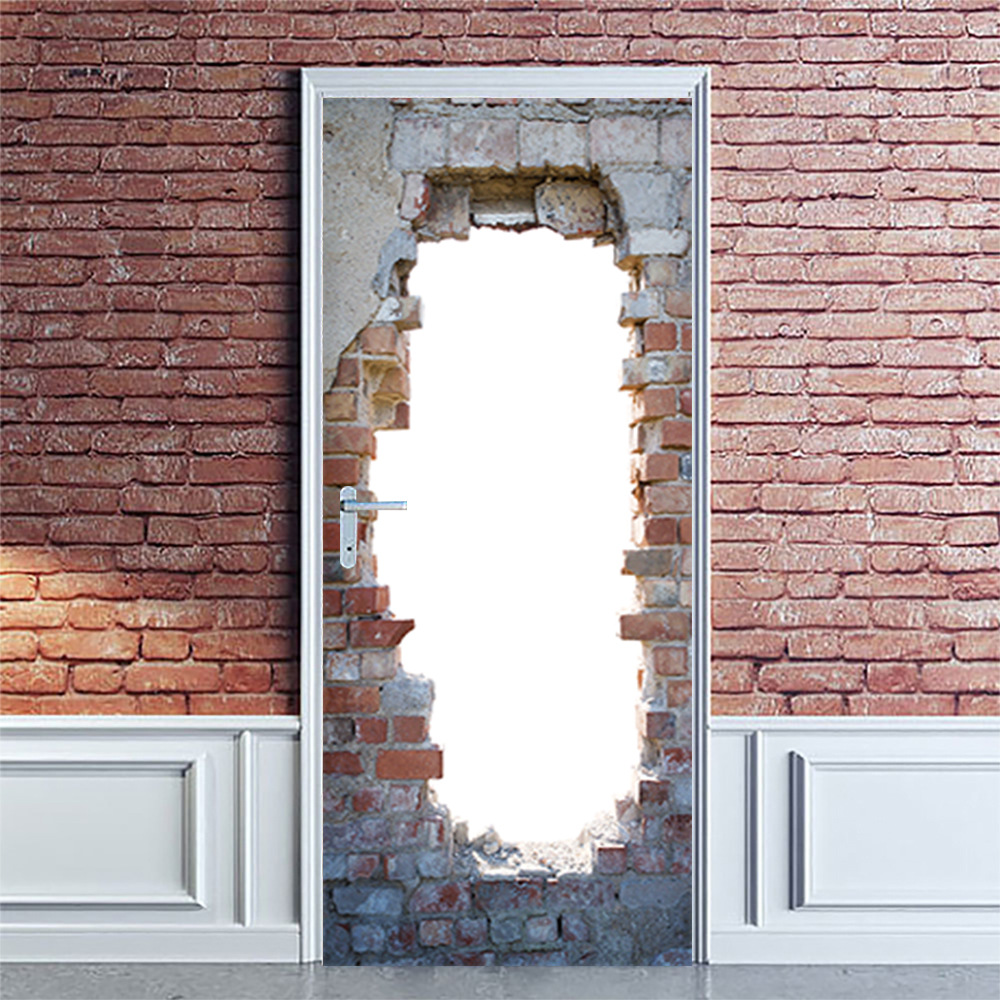 2 unids/set simulación agujero pegatina la puerta y pared casa decoración madera papel impermeable póster de renovación Puerta de papel pintado calcomanías