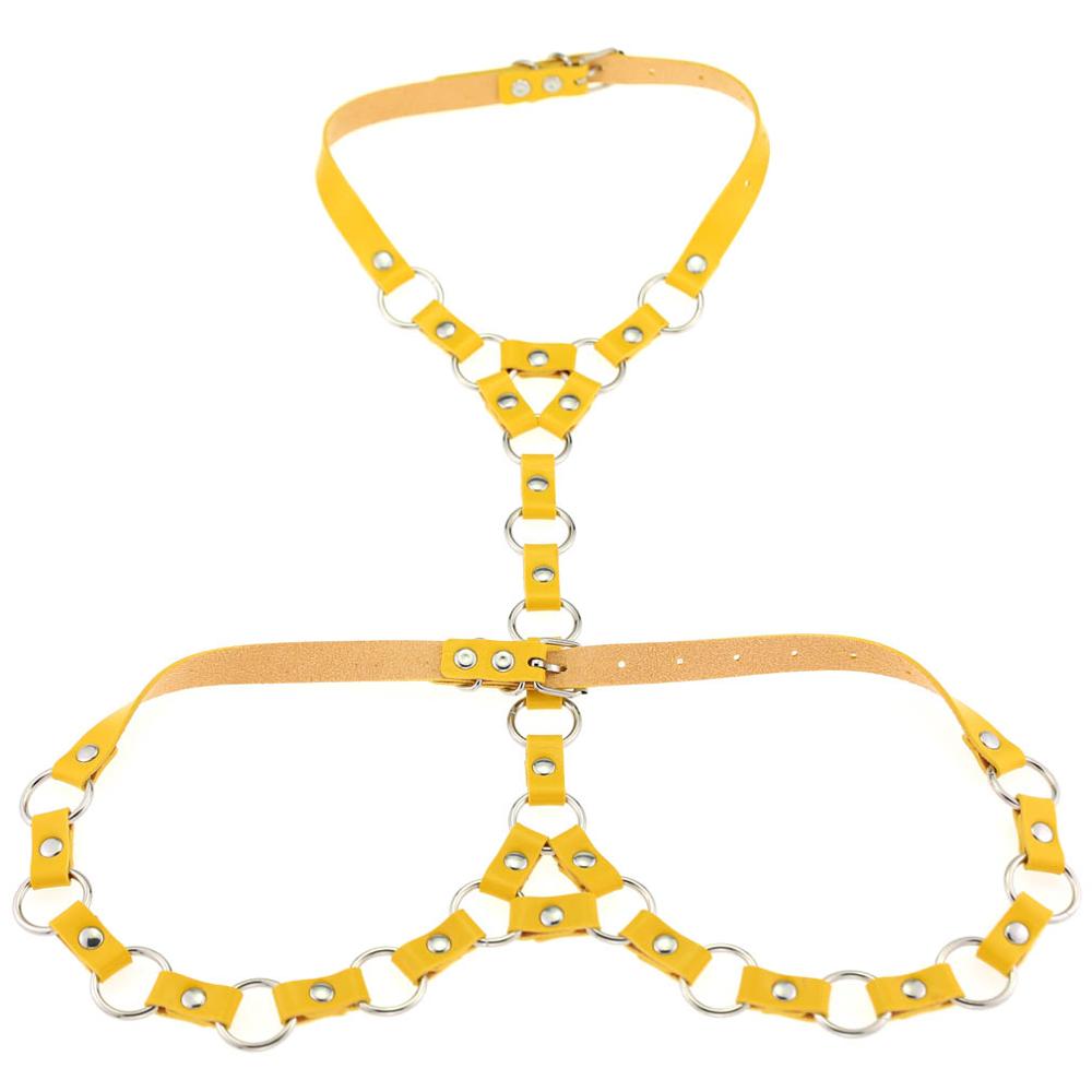 Mode Punk PU Lederen Harnas Body Met O-Ring Choker Bondage Taille Riemen: yellow