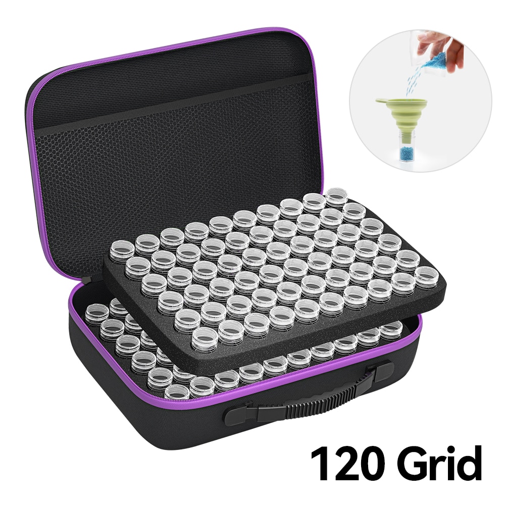 Diamond Painting Storage Box Container 120/60/30/15/7 Slots with Accessories Tools Kits for Beads Diamonds Rhinestones Storage: 120-Slot with Funnel