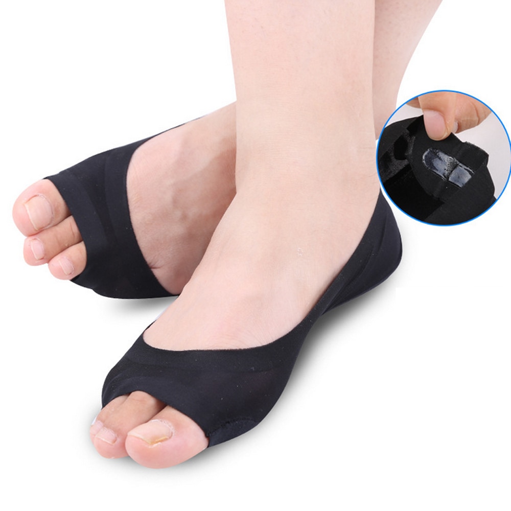 2pcs High Heels Sandal Invisible Half Open Socks Ultra-thin Shallow Mouth Open Toe Socks Women's Massage Z33301