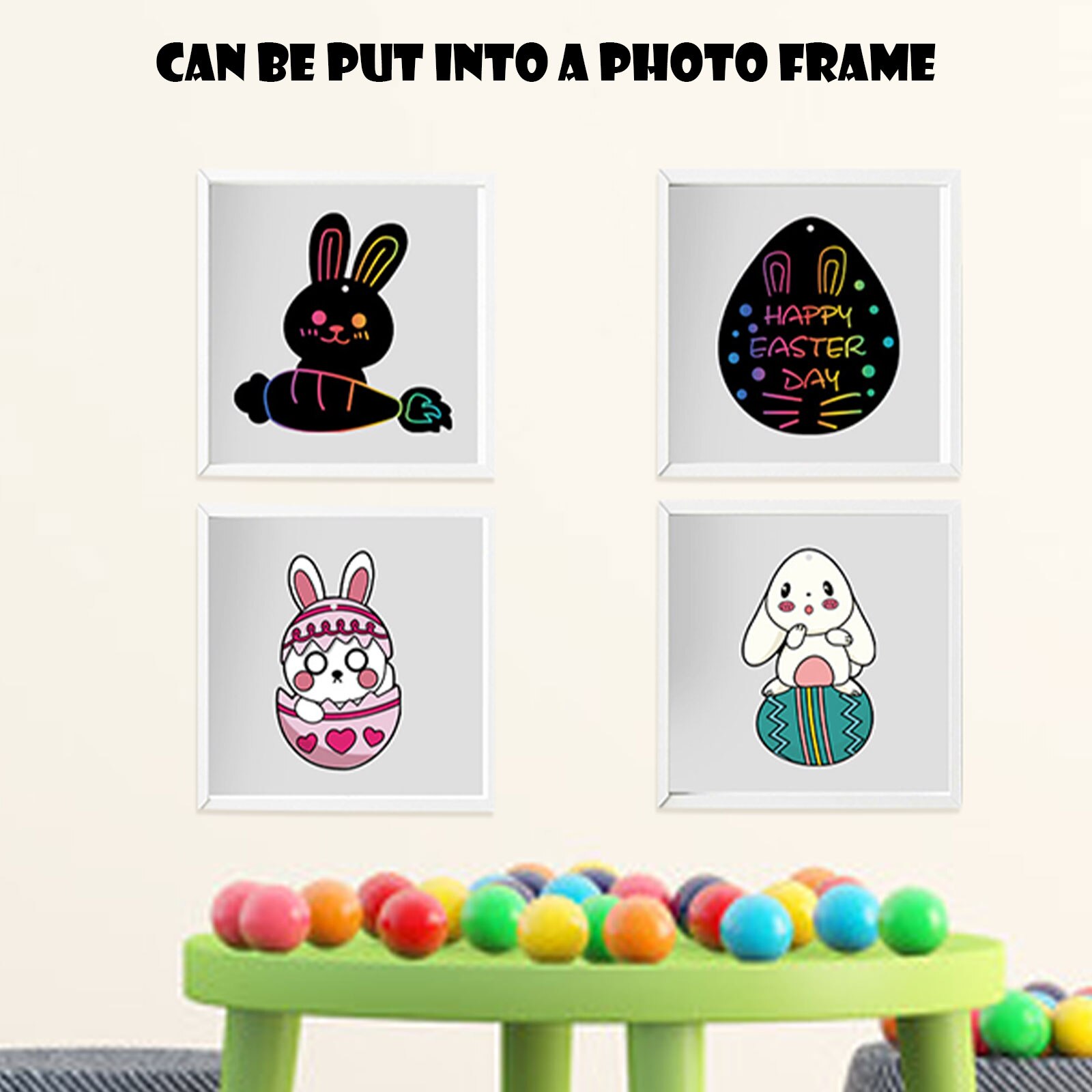 DIY Easter Egg Rainbow Easter Egg Rabbit Chick Scratch Art Ornaments with Ribbons Scratching Pens for Kids Hunt Party