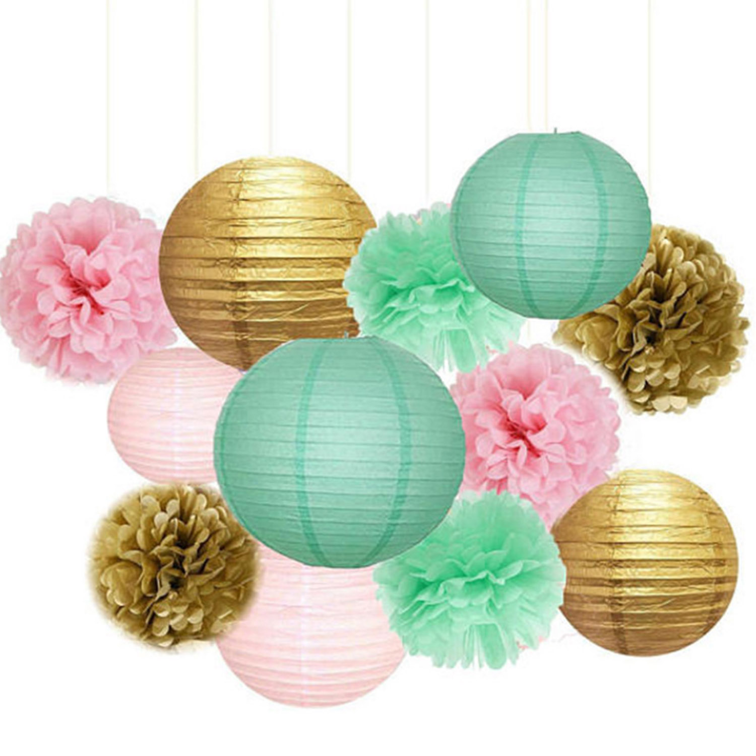 Home Store Wedding Festival Party Round Flower Shape Paper Lanterns Hanging DIY Craft Decorations Set