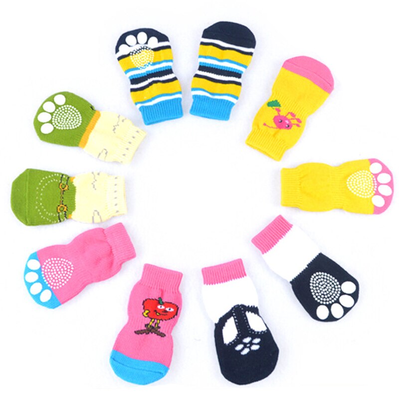 4pcs Cute Cartoon Anti Slip Dog Socks Soft Pet Knits Dot Printed Pet Socks Cotton Winter Warm Soft Pet Accesories
