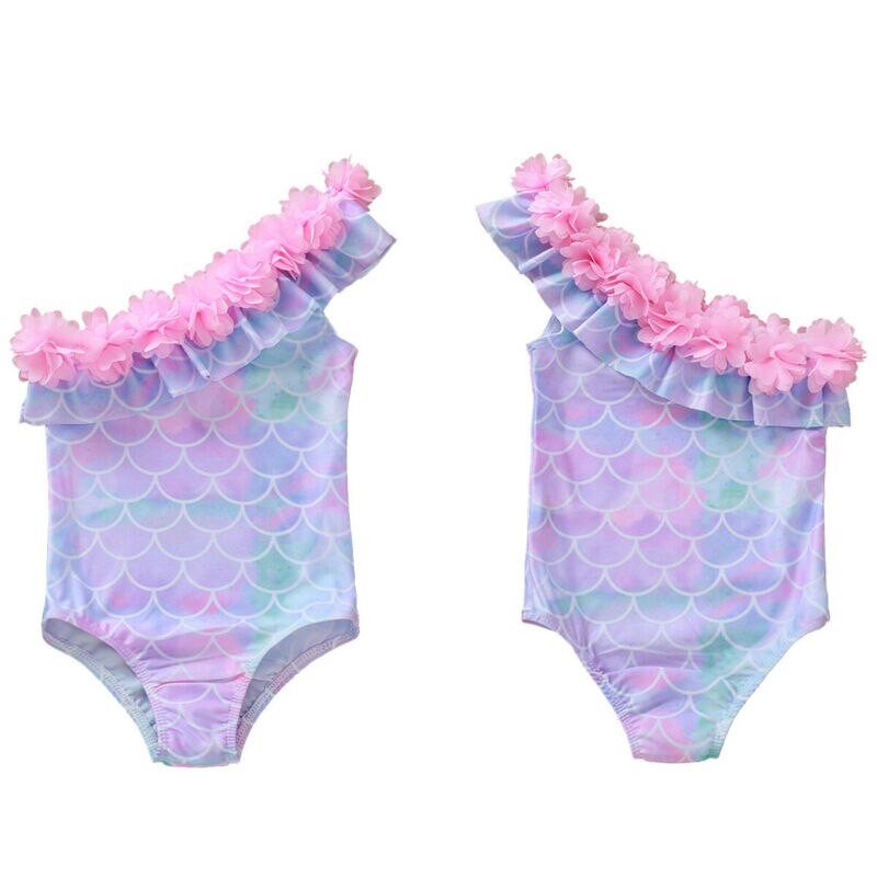 Trend børn baby piger havfrue fisk skalaer udskrive et skulder et stykke bikini badetøj badedragt badning strandtøj