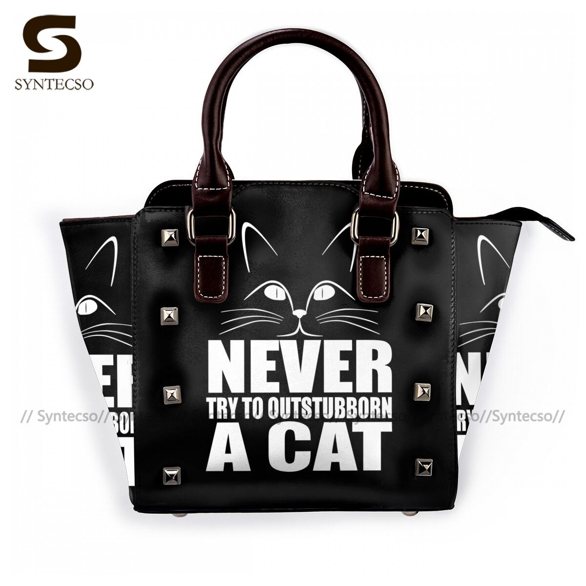 Lustige katzen-schultertasche, Jahrgang-handtasche, leder, reisetasche für damen: 3