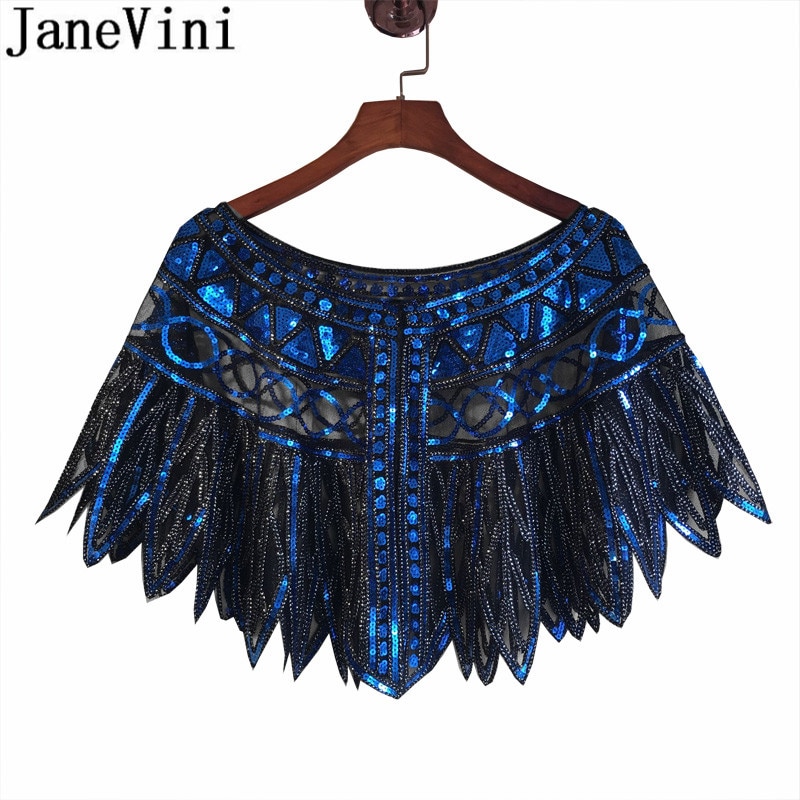 JaneVini, capa de lentejuelas ostentosas y ostentosas para mujer, estolas nupciales con cuentas para boda, chaqueta negra dorada, vestido de noche para , Boleros, tapetes