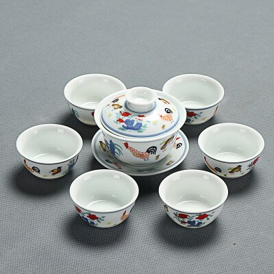 Juego de té chino de gallo arcaístico, tetera, juego de tazas, artículos de té para el hogar, juego de Ceremonia de té, juego de té de porcelana: Gaiwan 7pcs Set