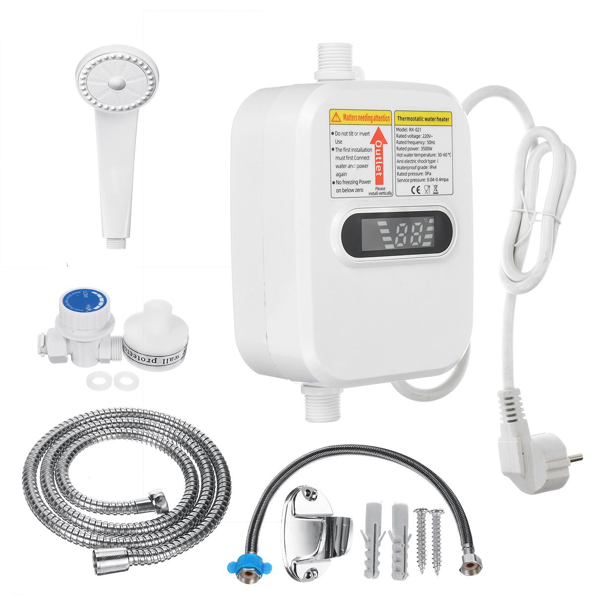 Boiler Instant Waterverwarmer Voor Douche 220V 3500W - Muur Gemonteerde Badkamerkraan Met Digitaal Display En Thermostatische Controle