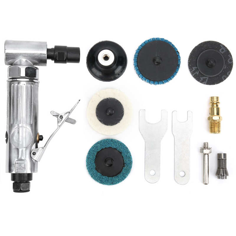 1/4in Air Die Grinder Pneumatic Polisher 90 degree Bend Angle Grinder Angle Pneumatic Grinding Polishing Tool with Emery Disk: European connector