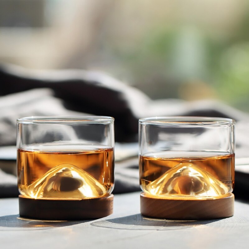 Berg Lrish Whiskey Gläser einstellen Altmodische Brille Mit Holz Basis Einzigartige Für Whiskey Bourbon Scotch Liebhaber Getränk