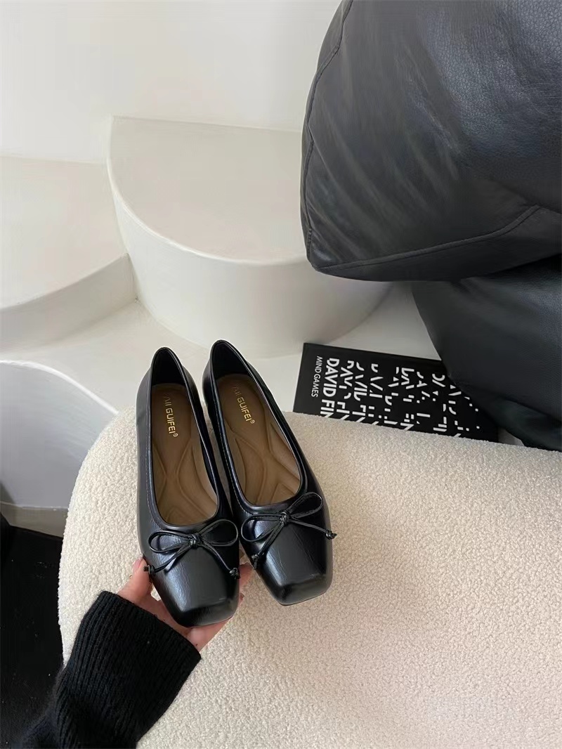 Bowtie scarpe basse donna ballerine punta quadrata Slip on ballerine mocassini pigri mocassini scarpe Casual Comfort da donna 2024: Black / 35
