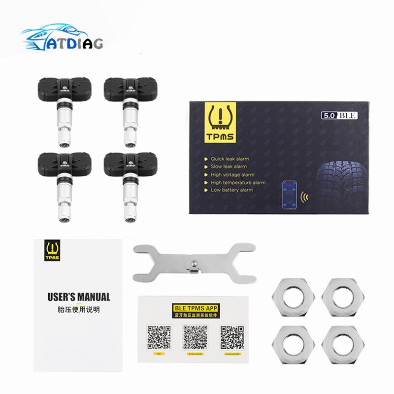 Bluetooth 5.0 Tpms Auto Bandenspanning Monitor System Met 4 Sensoren Voor Ios Android Mobiele Telefoon App Monitoring Alarm