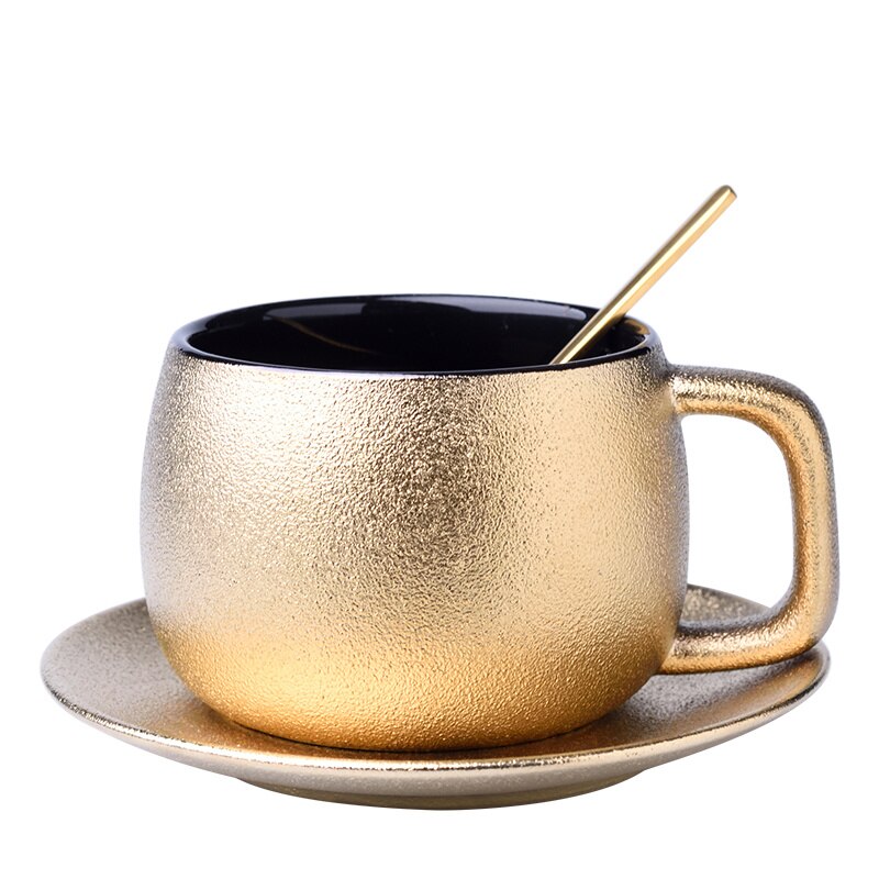 Dubai luksus gyldne kaffekopper underkop sæt ædel guld keramik frostet eftermiddagstekop espressokrus tazas tasse gratis teske: 1 stk