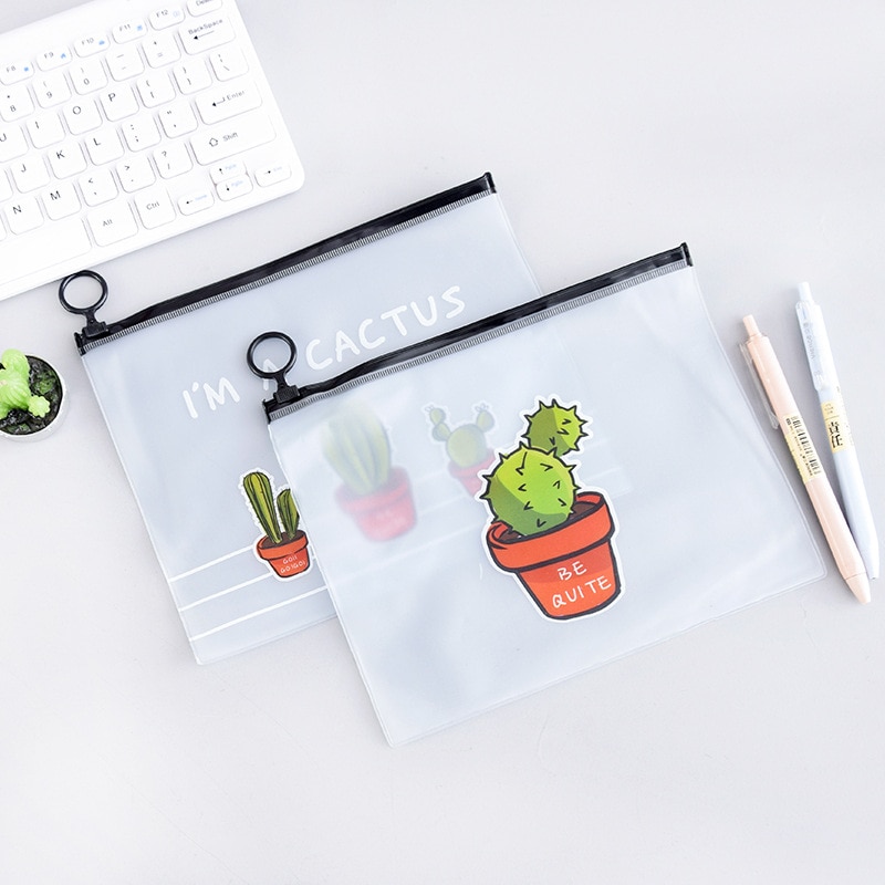 Large Transparent Pencil Case Cute Kawai Cactus Pencil Bag Pen Box For Boys Kids Korean Stationery Office School Supplies