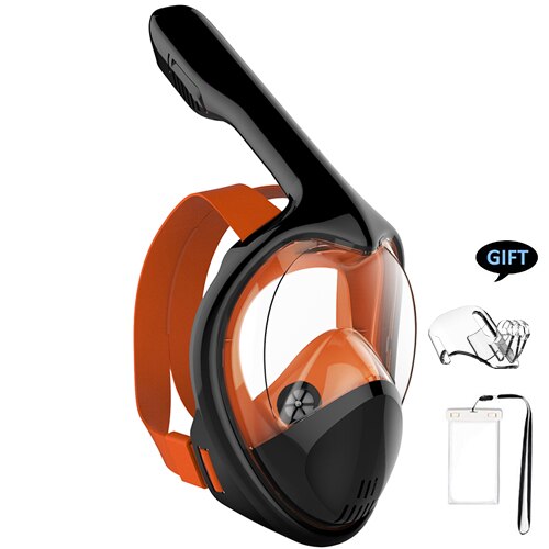 Full Face Snorkeling Masks Panoramic View Anti-fog Anti-Leak Swimming Snorkel Scuba Underwater Diving Mask GoPro Compatible: Orange SM