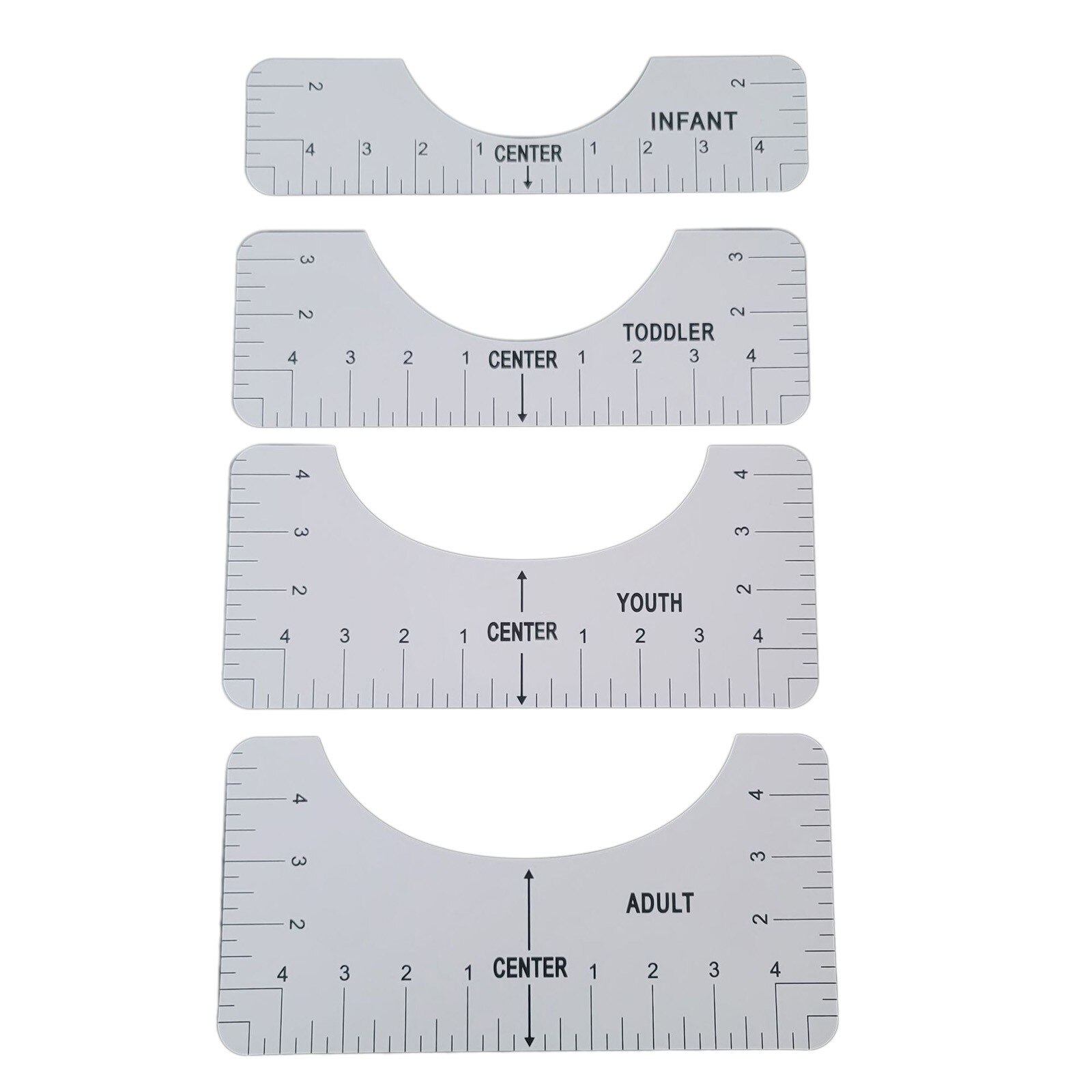 4 stk t-shirt lineal guide vinyl t-shirt justering lineal, håndværk lineal med guide værktøj til guide størrelse diagram lineal: -en