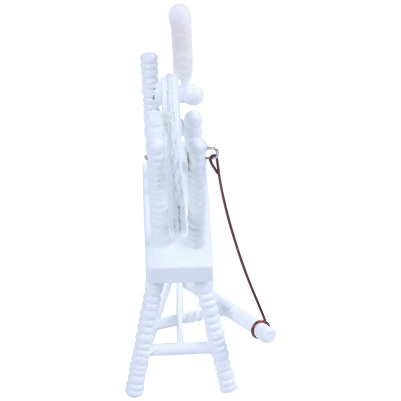 1:12 scale doll house miniature hand reeling machine wooden spinning wheel white