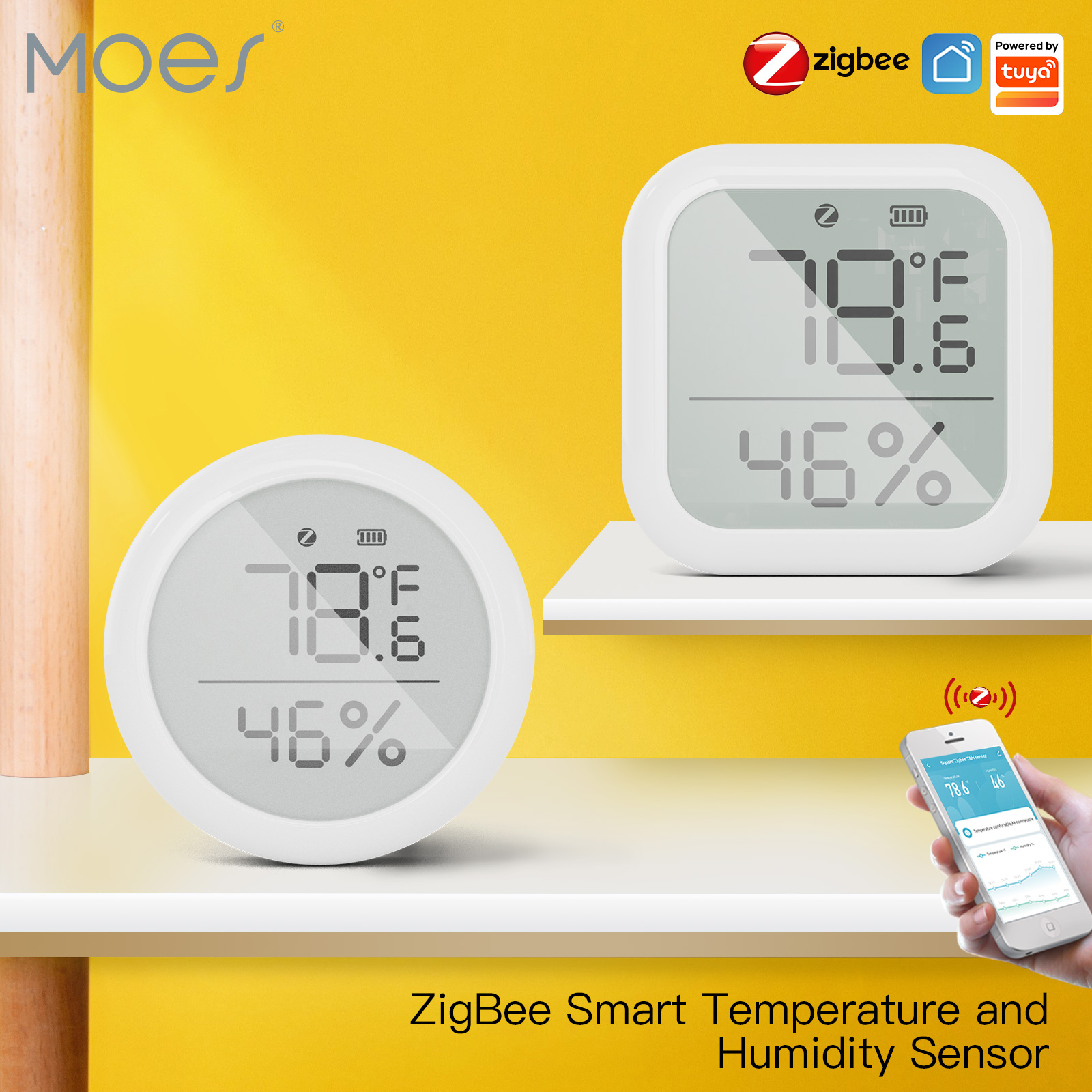 MOES Tuya Smart ZigBee temperatuur- en vochtigheidssensor binnenhygrometer met digitaal LCD-scherm Smart Life APP-afstandsbediening