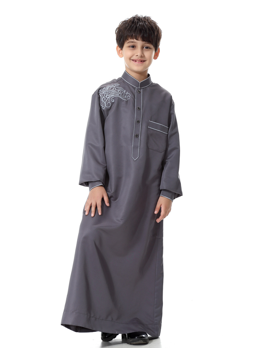 Arabische Moslim Kids Boy Jubba Thobe Abaya Kimono Lange Jurk Kaftan Voor Kinderen Islamitische Kleding Lange Gewaden Jurk Dubai Arab