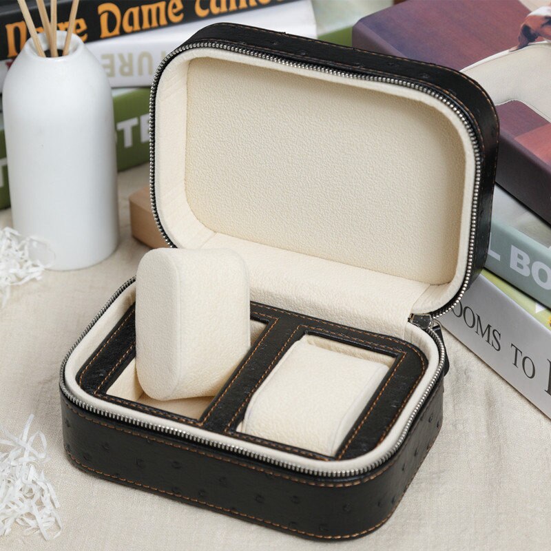 Lederen Horloge Doos Verpakking Heren Reizen Horloge Case Horloge Organizer Box Met Rits Mannen Grid Horloges Doos