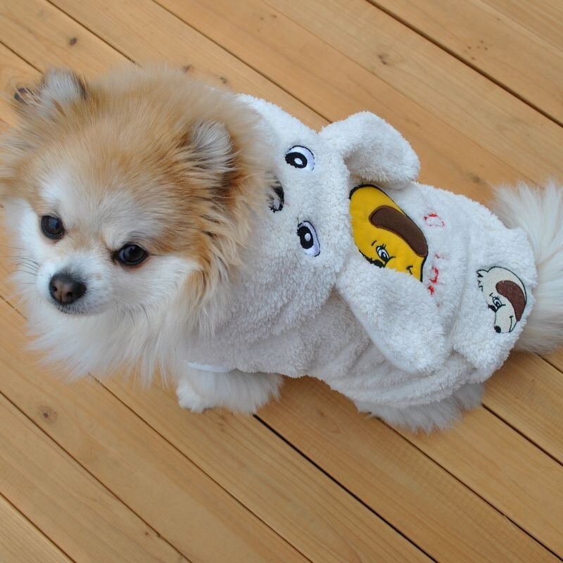Kanin fleece hættetrøje hvid kæledyr hundetøj søde påklædning hunde super lille tøj chihuahua print vinter ropa perro