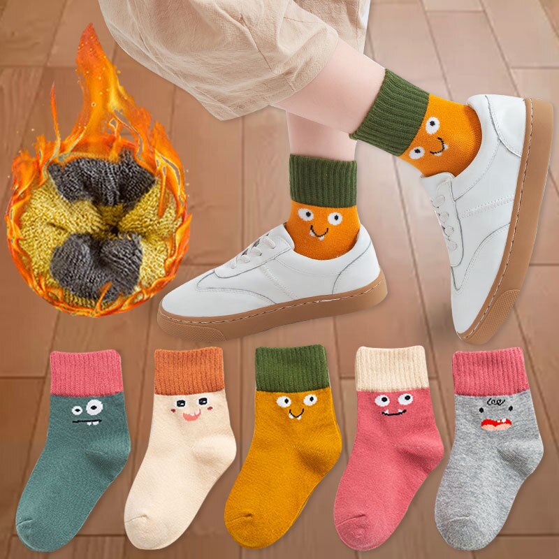 Chaussettes courtes en coton épais pour enfants de 1 à 12 ans, lot de 5 pièces pour filles et garçons: Monster / S 1-3Years old