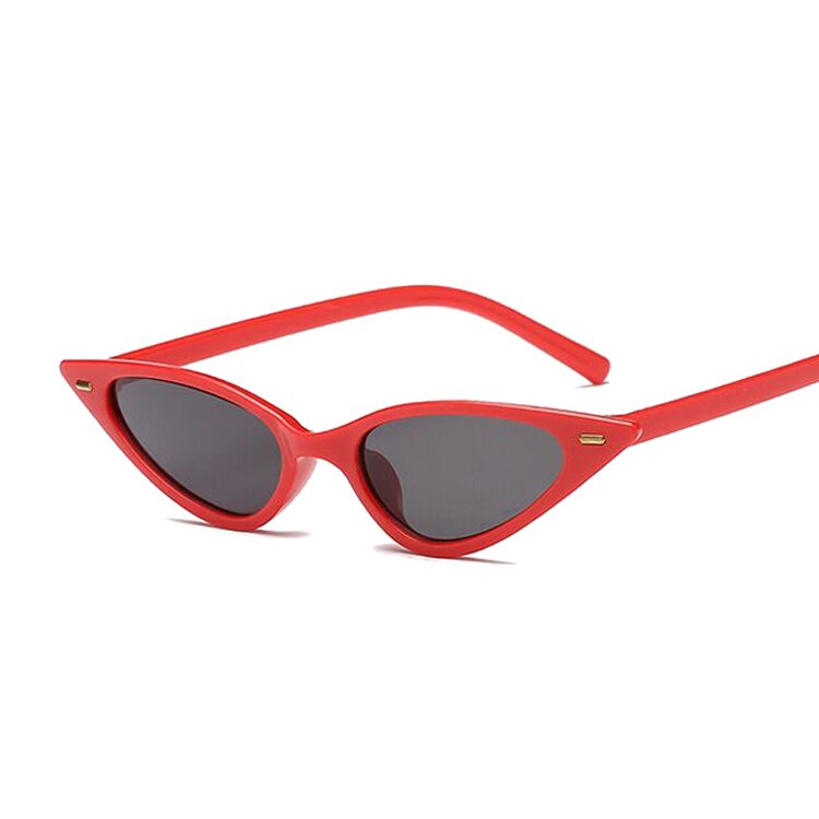 Små cat eye solbriller kvinder mærke trekantede cateye solbriller kvindelige farverige spejl vintage oculos de sol: Rødgrå