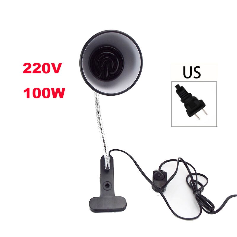Kit de Mini lámpara de calor para reptiles, 50W, 75W, 100W, con luces de Clip E27, soporte de enchufe, lámpara de calefacción, juego de iluminación para tortugas: 100W  US