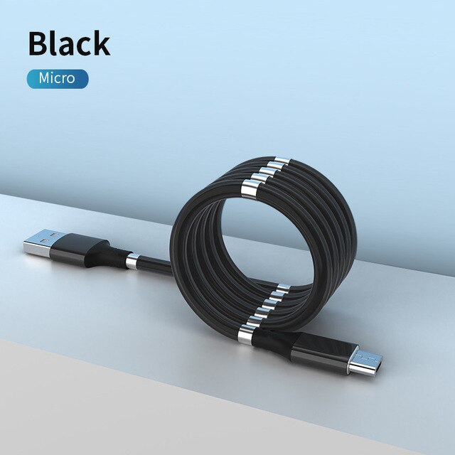 Magic Rope Magnetic 5A Data Cable Micro USB Type C Superfast Charging Cord For Huawei P50 Lite Samsung S21 Xiaomi Mi USB-C Wire: Micro USB Black